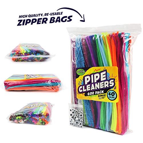 Carl & Kay 600 Pipe Cleaners & 74 Googly Eyes - Chenille Stems Pipe Cleaners Craft - Colorful Pipe Cleaners For Crafts - Colored Pipe Cleaners For Kids - Bulk Pipe Cleaners - Soft Fuzzy Chenille Stems #TOP2
