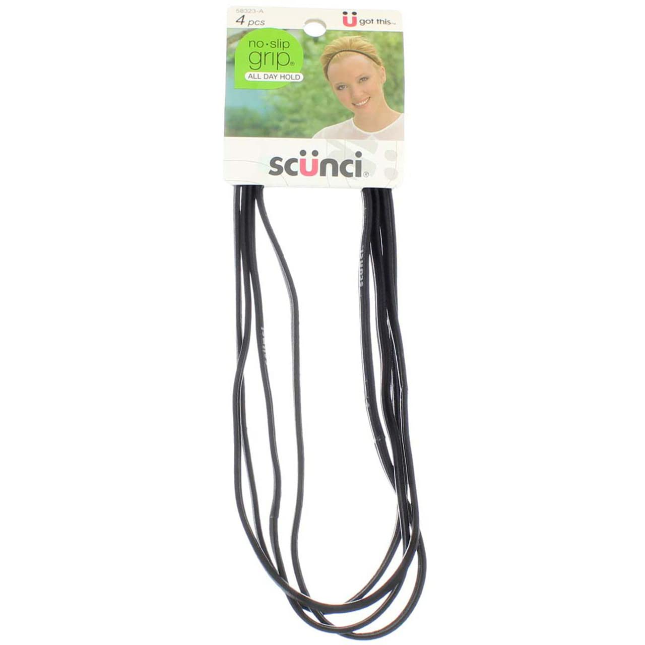 Scunci No-Slip Grip Flat Headwraps, Black 4 ea (Pack of 6)