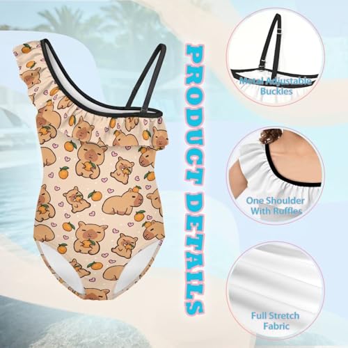 Image of Girls One Piece Swimsuit Ruffled Halter Bathing Suit with Adjustable Strap Beach Sport Swimwear for 3-14 Years