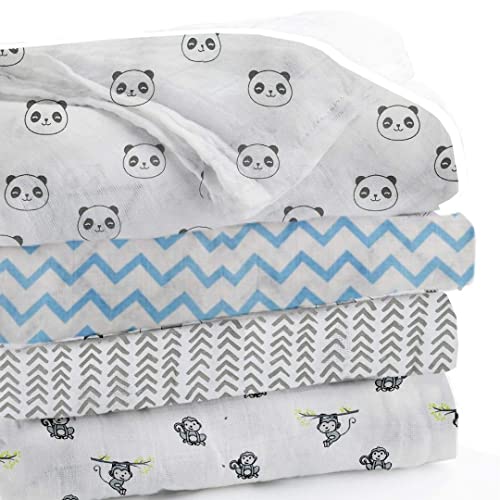 Image of muslin towel 100% Pure Cotton Muslin Baby Swaddle Blanket, Swaddle for Newborn Baby Super Soft Premium Cotton Receiving Wrapper Cloth, Stroller Cover-Pack of 4 with Size 120X100 CM - Jungle King