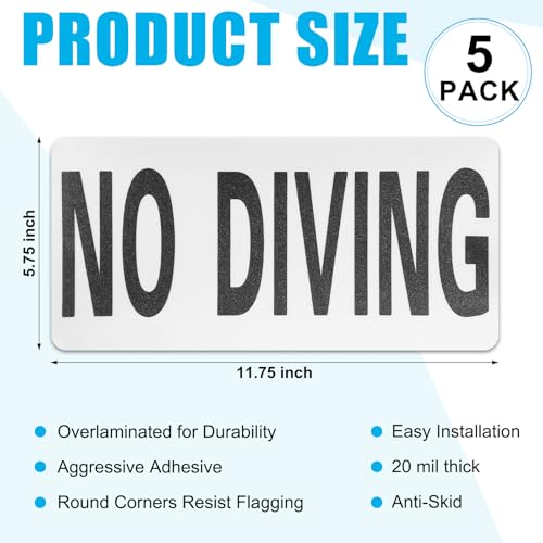 5 Pack Señales Adhesivas de Seguridad para Piscina No Diving miniatura 2