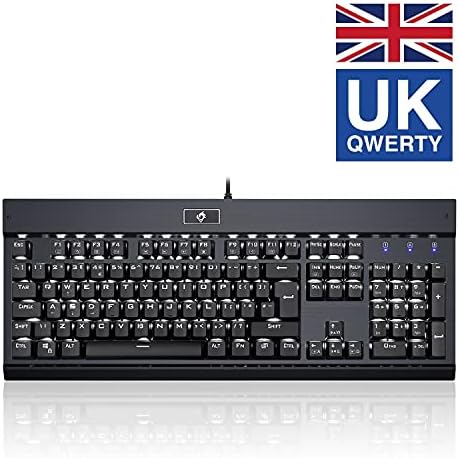 Eagletec KG010 Mechanical Keyboard White LED Backlit with Brown Switches Wired 104 Keys for Windows PC Gaming and Office, UK QWERTY (Black)