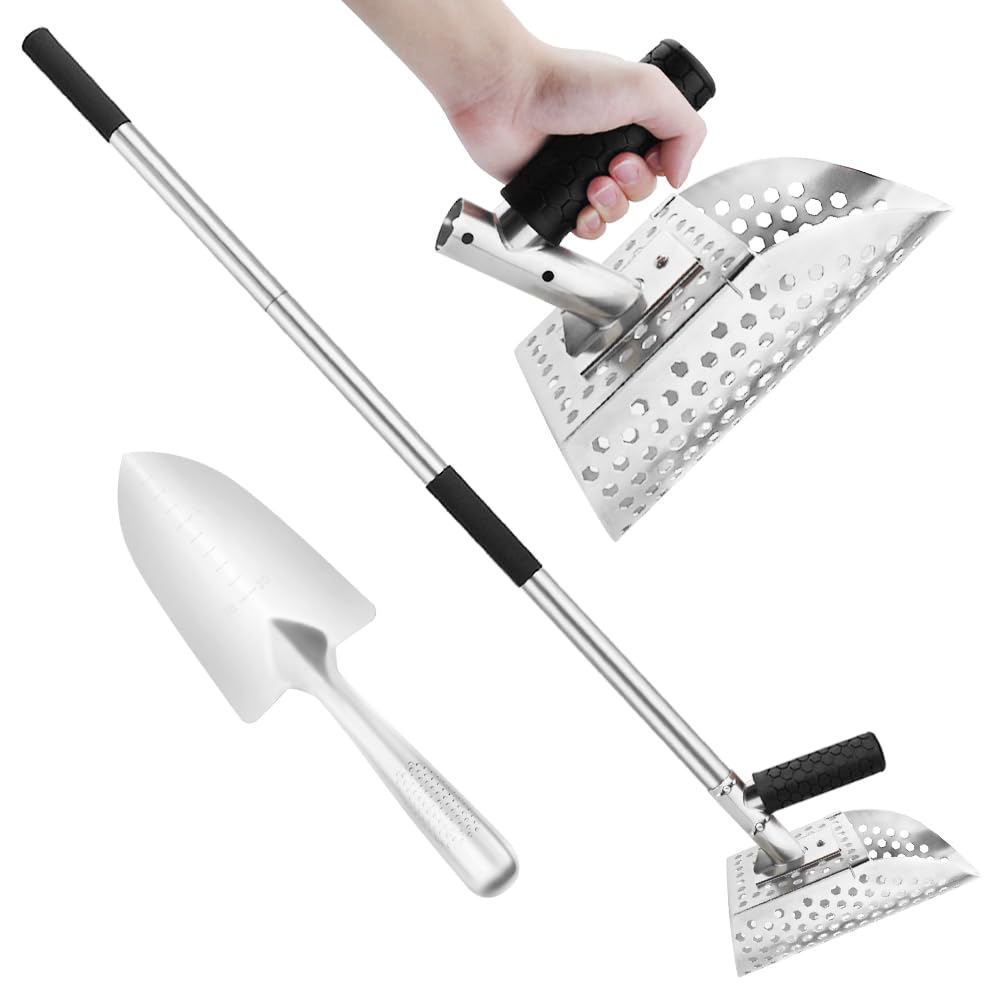 Paletta per Sabbia Inossidabile a Manico Lungo, Clessidra, Setaccio, Pala da Spiaggia per Raccolta Conchiglie, Accessori per Rilevatore in Acciaio