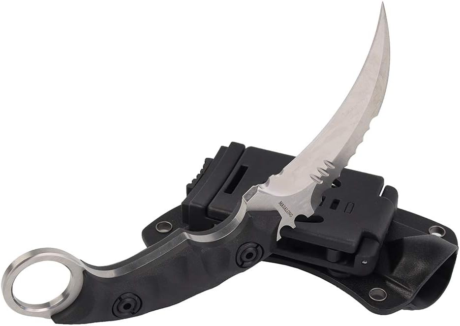 Outdoor Survival claw Tactical teeth Knife Double edged sharp Fixed Blade Knife With Sheath (5CR Sand light Black handle)