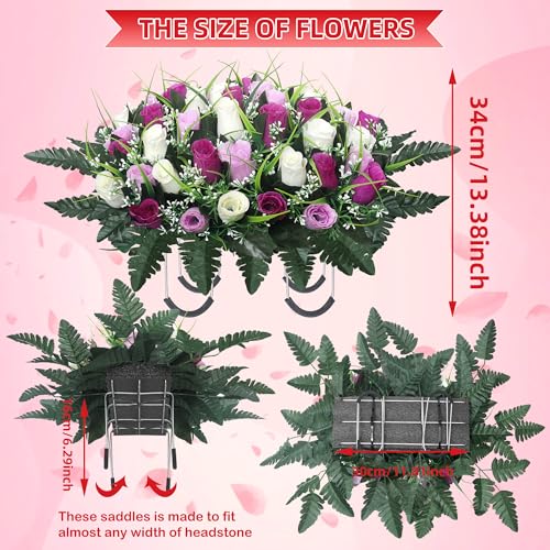 Lodou Cemetery Flowers for Grave,Headstone Flower Saddle,Flowers for Cemetery Grave Decoration Headstone Flower Saddle for Headstone Decoration (Purple White) image 1