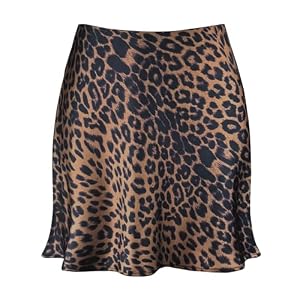 Women’s Satin Mini Skirt Leopard Print High Waist Elastic Y2k Cute Silk Short Skirts for Women