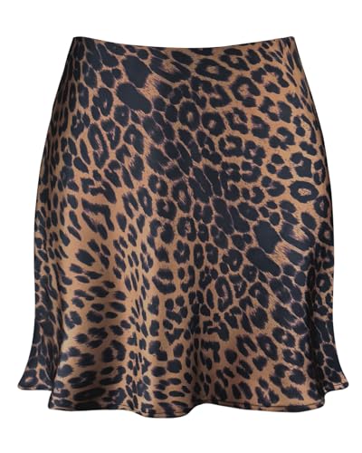 Women's Satin Mini Skirt Leopard Print High Waist Elastic Y2k Cute Silk Short Skirts for Women