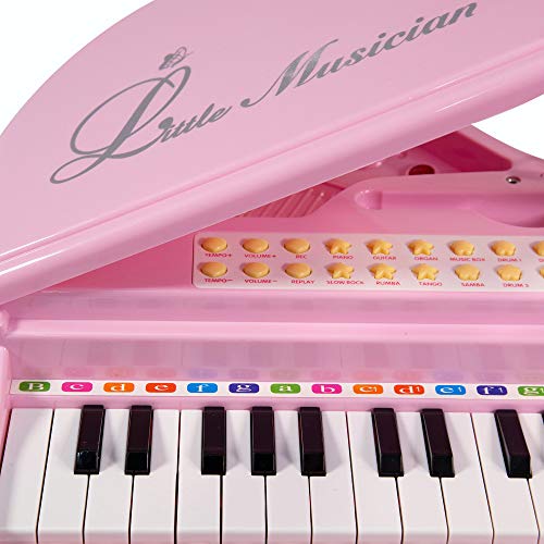 PIANO TECLADO INFANTIL MICROFONE BANQUINHO MC421P