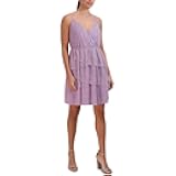 Women's Fit and Flare Mini Cocktail Dress Adjustable Spaghetti Straps Surplice Neck Tiered Ruffle Skirt