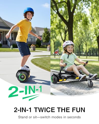 Image of Gyroor Scooter with Adjustable Seat Attachment, 6.5 inch All-Terrain Self Balancing Scooter, LED Lights & Bluetooth for Kids and Adults