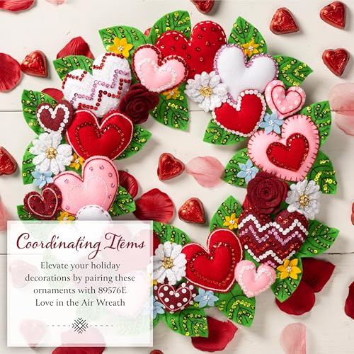 Image of Bucilla Felt Applique 4 Piece Ornament Making Kit, Heartfelt Treasures, Perfect for DIY Arts and Crafts, 89745E