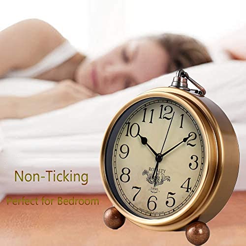 Attoe Gold Uhr, 5,2 Zoll Klassische Retro Tischuhr Europäischen Stil Vintage Stille Schreibtisch Wecker Nicht Ticken Quarzwerk Batteriebetrieben, HD Glaslinse, Leicht Zu Lesen (Araber)