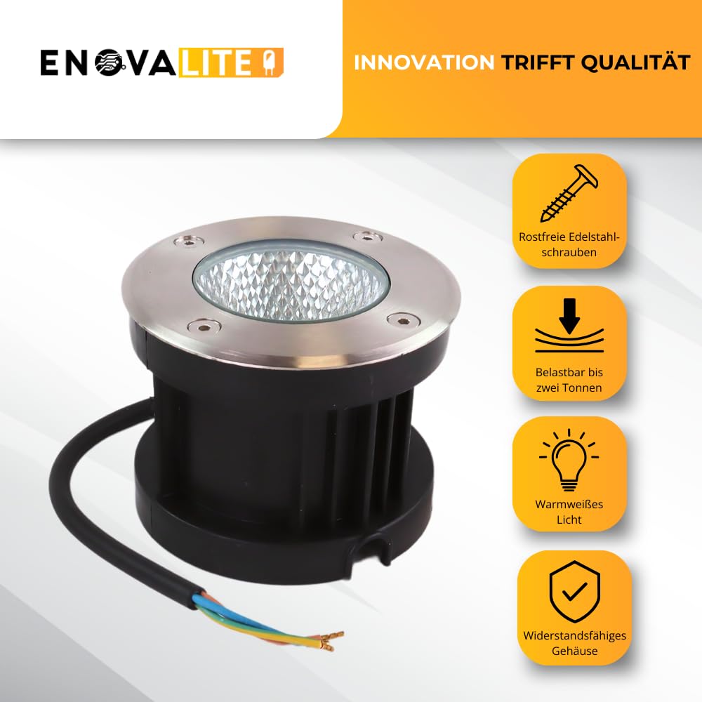 6er Set LED Bodeneinbaustrahler 7W 490lm 3000K Warmweiß - Ø 100x80mm - IP67 - Edelstahl und Aluminium - befahrbar bis 2t - 230V Bodeneinbauleuchte Außenleuchte Bodenspot