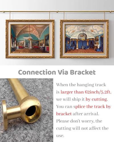 Image of Wall Mounted Picture Hanging System Antique Brass Metal, Display Children Kid's Artwork Frame Bar, Gallery Museum Church Art Hanging Bracket Kit(23.6inch /1.9ft)