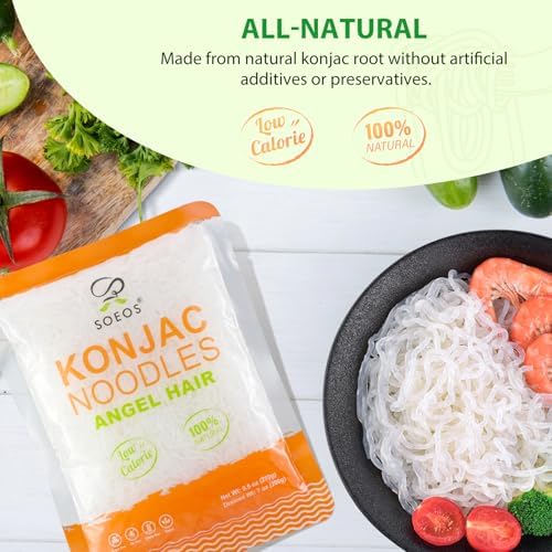 Soeos Konjac Noodles, Shirataki Noodle, Low Calorie, Keto and Paleo Friendly, 3 Variety Noodles, Fettuccine, Angel Hair, Spaghetti, 8.8 oz (250 g)*6 — view 4