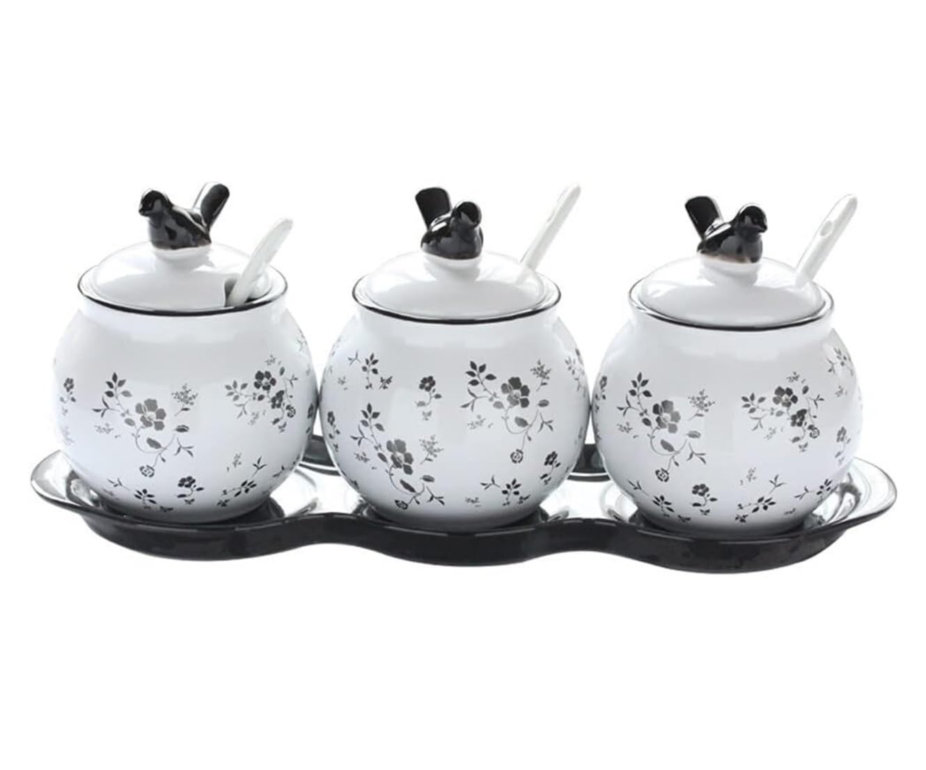 Gewürze Aufbewahrung Keramik-Gewürzbehälter-Set, Küchen-Gewürztopf-Set Mit Deckel, Löffel Und Tablett, Gewürzbox, Gewürzbehälter-Set Gewurzglaeser Gewürzglas