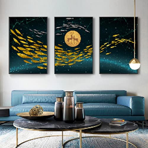 Affiche élan lune dorée grand format pour décoration murale salon scandinave