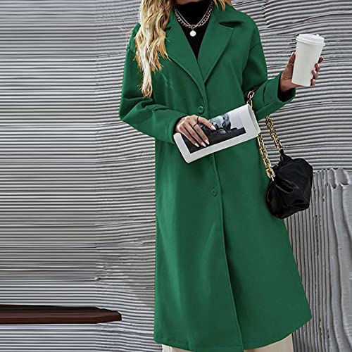 Women's Faux Wool Elegant Coat Collar Lapel Button Down Trench Jacket Slim Solid Color Long Pea Coat Overcoat Outwear #TOP1