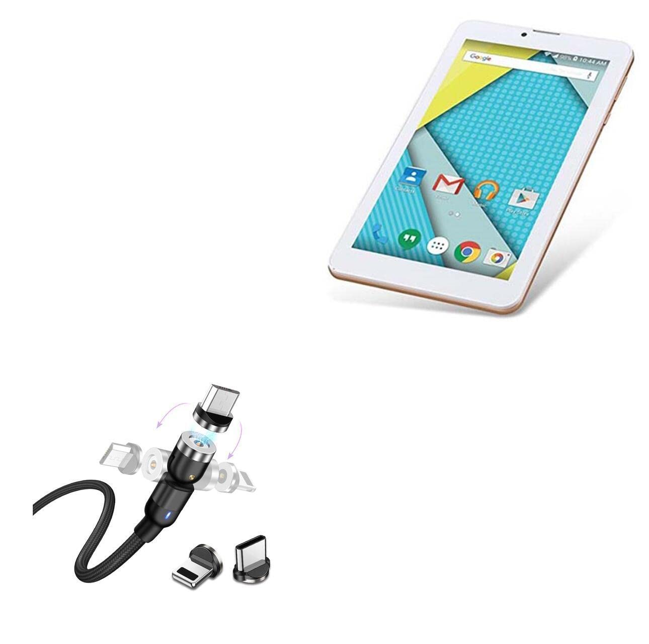 BoxWave Cable Compatible with Plum Optimax 2 - MagnetoSnap AllCharge Cable, Magnet Charging Cable USB Type-C Micro USB for Plum Optimax 2 - Jet Black