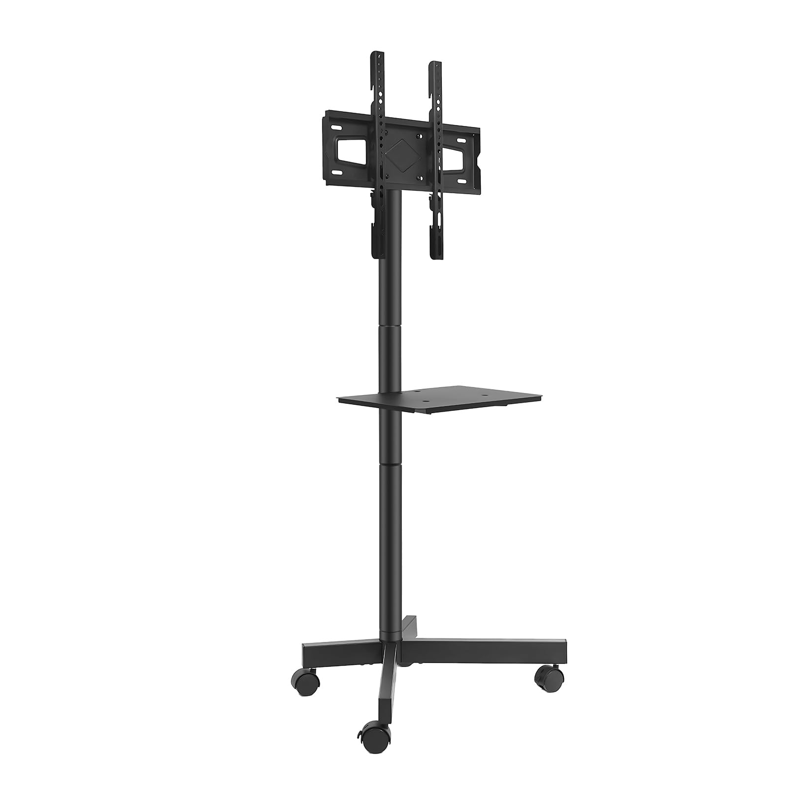 Suporte de TV Movel com Rodas, Adequado para TVs de 23 a 60 Polegadas, Suporta um Peso Máximo de 45 Quilogramas, Rodízios com Trava, Altura Ajustável, Bandeja 15kg, VESA 200x100 a 400x400