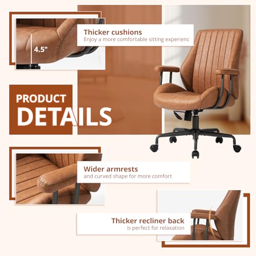 Image of Ergonomic Office Chair 330LBS, Reclining Swivel Mid Back Desk Chair with Adjustable Height, Thickened Cushions, Comfy Executive Armchair for Home Office