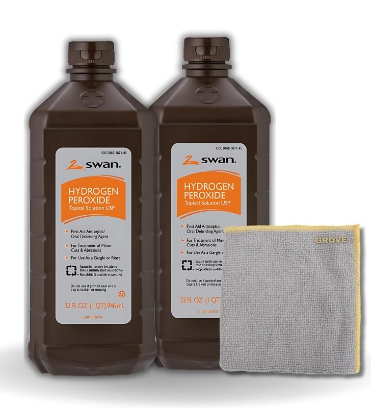 Swan Hydrogen Peroxide Bundle - First Aid - Oral Hygiene - Minor Cuts Treatment - 3% Hydrogen Peroxide - Hydrogen Peroxide Solution - 3 Percent Hydrogen Peroxide - Hydrogen Peroxide 3 Percent - 32 oz