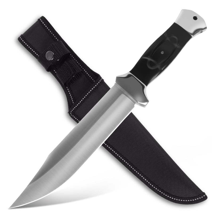 GER-SABER Outdoor Messer 30cm – Clip-Point-Klinge mit kalifornischem Schwung, Integrierter Handschutz und Abschluss, Schwarze Resin-Griff, Robuster Naturbegleiter