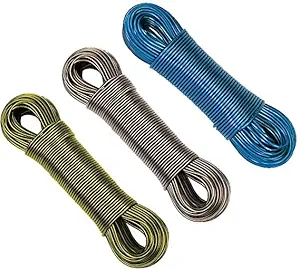 DROPWARE 20 Meter PVC Coated Steel Anti-Rust Wire Rope for Drying Clothes/ Clothesline with 2 Plastic Hooks (Multicolor) Pack of 3