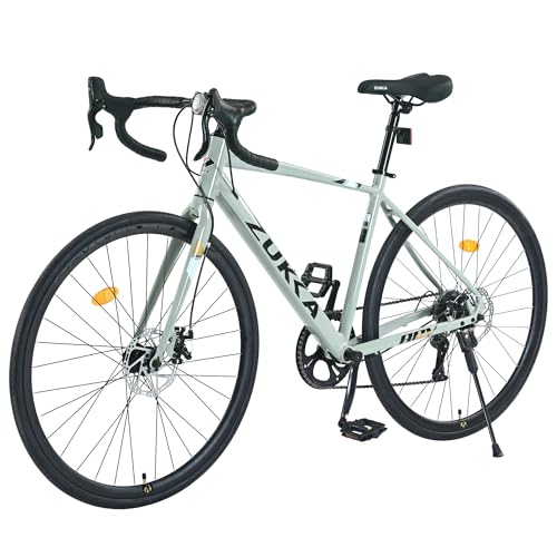 MEGHNA 700C Road Bike 7 Speed Dual Disc Brakes Drop Bar Lightweight Aluminium Alloy Frame 700 x 28C Tires Race Bike Commuter Bike for Men Women Junior (Green)