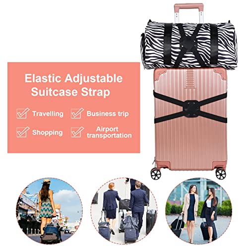 4 Pack Luggage Straps Set, 2 Add A Bag Luggage Suitcase Straps 2 Elastic Adjustable Luggage Straps, Tsa Approved Travel Accessories With Buckles For Baggage Handbag Connecting (Black, Medium) #TOP5