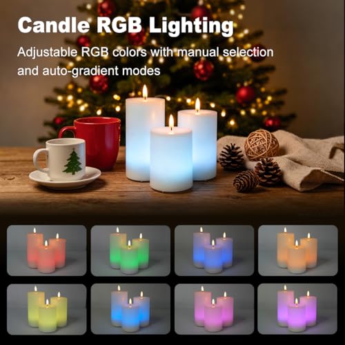 Image of LEDHOLYT Rechargeable Flameless Candles, RGB Color Changing Realistic Flickering Flameless Candles with Remote & Timer, Set of 3