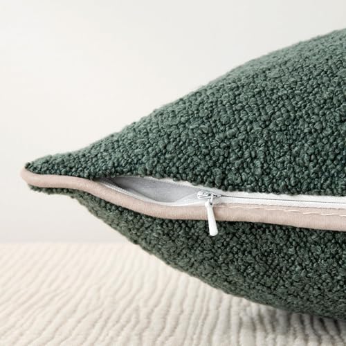 Image of Amazon Basics Boucle Throw Pillow Covers for Couch, Living Room, Home Decor with Hidden Zipper, Green, 16x16in, Pack of 2