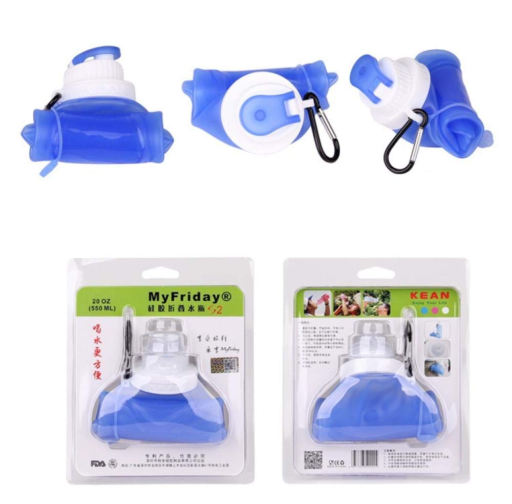 Botella de agua de silicona plegable creativa de 500 ml para deportes, camping, viajes, mi botella de bicicleta de plástico, color: rojo (color: azul)