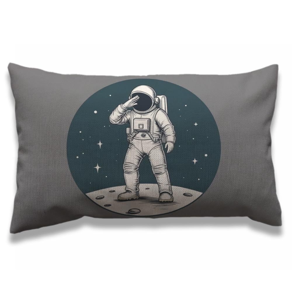AOYEGO Space Throw Pillow Cover 12x20 Inch Funny Dabbing Astronaut on Universe Planet Moon with Stars Polka Dot Rectangle Pillow Cases Home Decorative