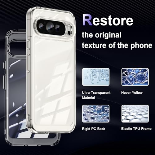 Image of Case for Google Pixel 9 Pro XL, Military Grade Drop Protection Phone Case, Yellowing Resistant, Anti-Scratch Hard PC Back, Shockproof Hard Ultra-Thin Protective Cover, Clear