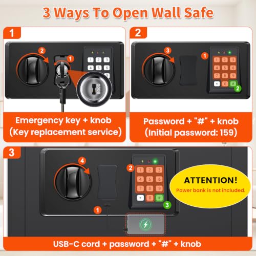 Image of Black 22.05 inch Tall Wall Safes Between Studs 16 inch Centers with Fireproof Bag