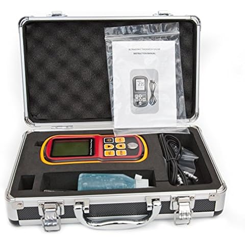 DecentGadget® Digital Ultrasonic Thickness Gauge, GM100 Auto Calibration Thickness Gauge Tester Meter 1.2~225mm Width Testing Monitor LCD Display with Probe Measure Metal Steel Plastic Glass PVC Pipes Cover