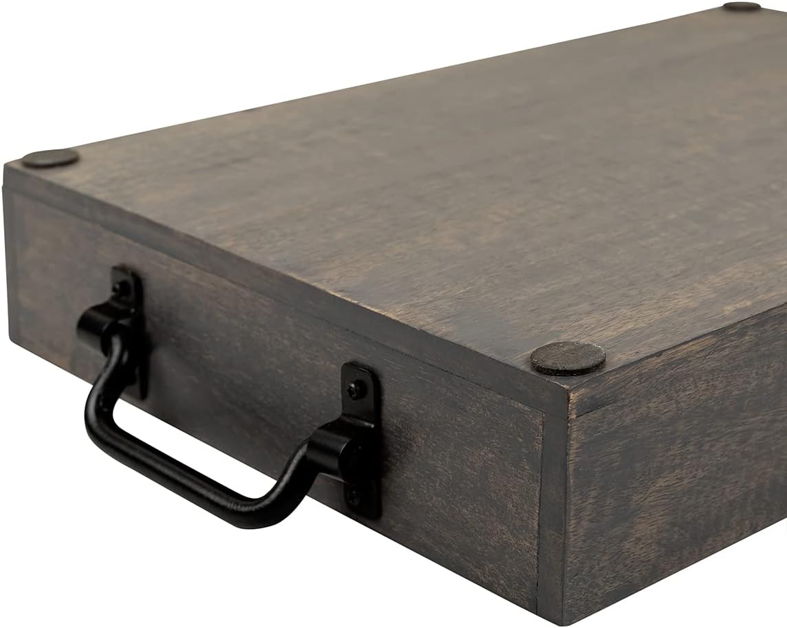 GoCraft Handmade Wooden Tray with Metal Handles – 15" x 11" x 2.5" Decorative Serving Tray in Grey Washed Finish – Versatile Tray for Breakfast in Bed, Lunch, Dinner, Appetizers, Coffee Table - Image 6