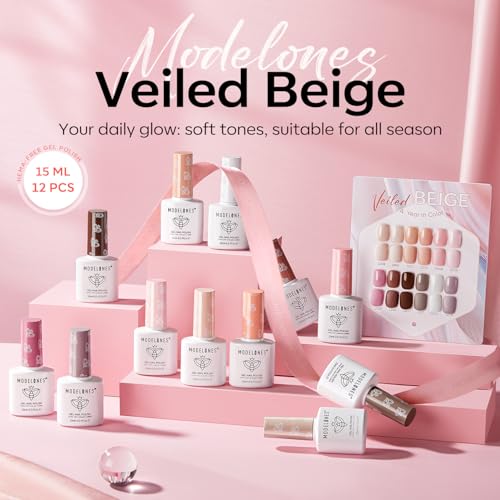 Image of Modelones 15ML 12Pcs Gel Nail Polish Set, Same Color Same Bottle Nude Pink Milky White Beige Skin Tones Neutral Brown Hema-free Gel Polish Kit Spring Soak Off Gel Polish Set Manicure Nail Art