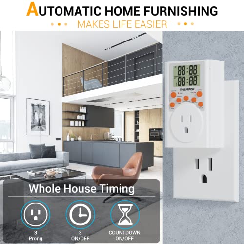 Timer Outlet, Nearpow Multifunctional Infinite Cycle Programmable Plug-In Digital Timer Switch With 3-Prong Outlet For Appliances, Energy-Saving Timer, 15A/1800W #TOP3