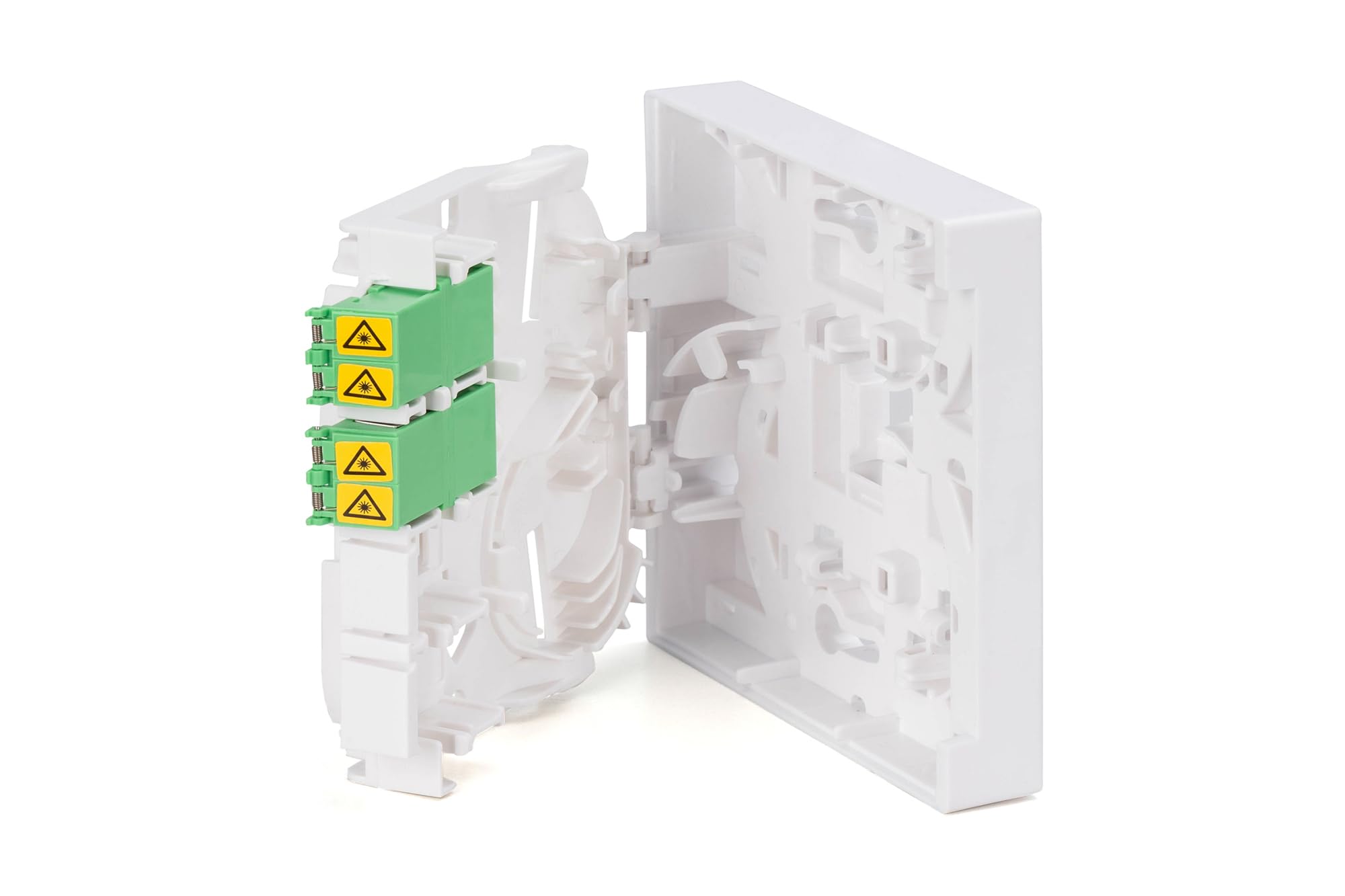 DIGITUS Caja FTTH - 2X LC/APC Dúplex con obturador - Fibra óptica monomodo - Caja de empalme de fibra óptica integrada - Clase de protección IP45 - Montaje en pared o en carril DIN - Blanco