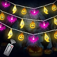 OWill Halloween Decoration Lights,30PCS 13ft Halloween String Lights, 8 Modes LED Pumpkin Bat Ghost LED for Indoor Outdoor