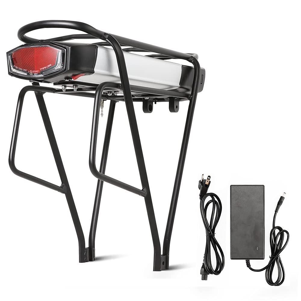 Rear Rack Ebike Battery 36V13Ah with Charger 36V E Bike Replacement Battery with Tail Light Fit for 26-28 inch Rear Wheel Disc and V Brake Bicycle 36V Electric Bike Battery
