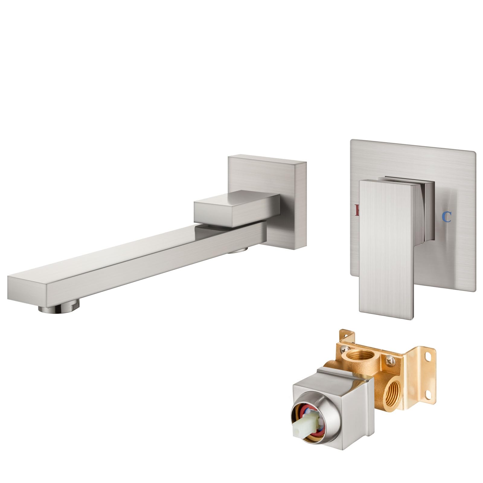 AolemiWall Mount Bathroom Faucet Wall Mounted Bathtub Faucet Single Handle Tub Filler with Rotating Spout Brass Rough-in Valve Included,Brushed Nickel