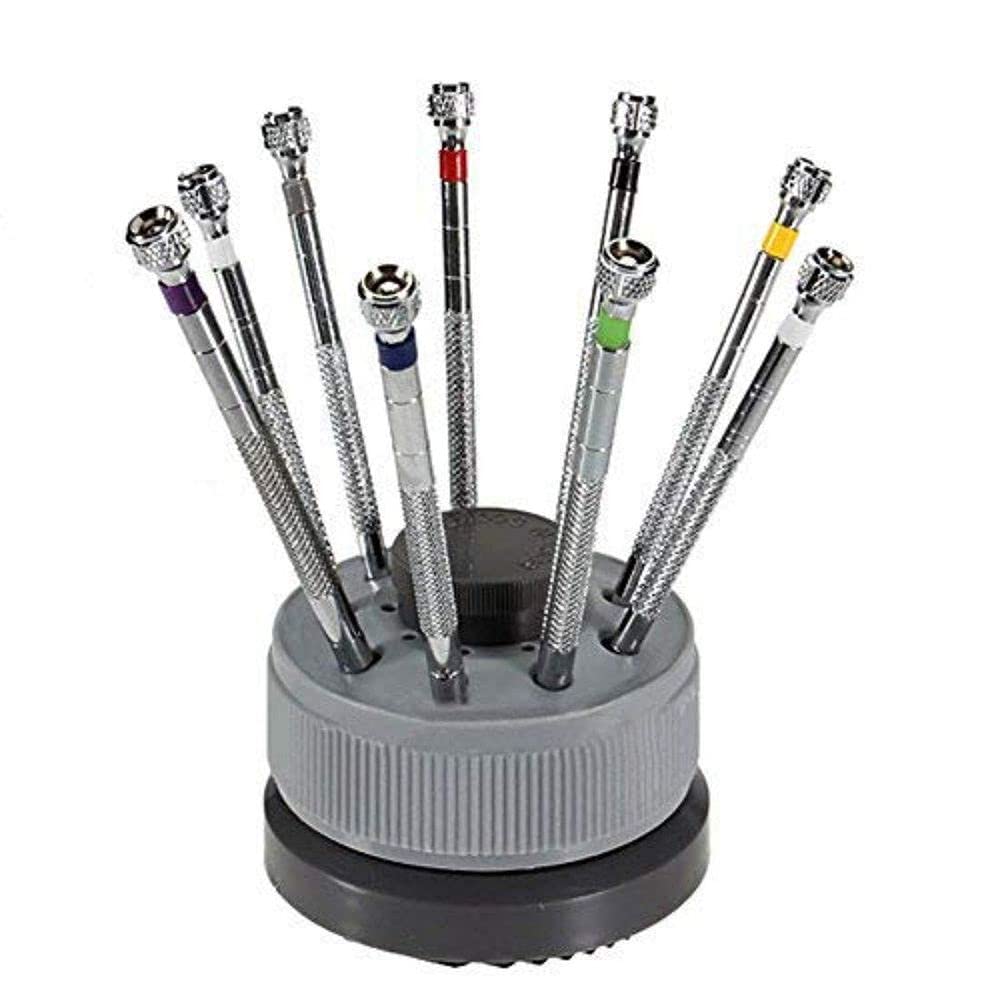 Diy Crafts 10734 9010 9 in 1 Set With Stand Precision Flat Blade Slotted Screwdriver Set Tools, Multicolor, 9 Piece