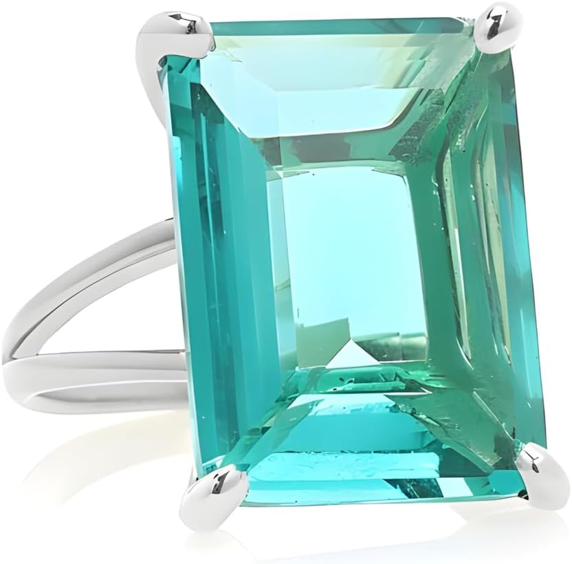 Sterling Silver Blue Tourmaline Statement Ring – Rectangle Gemstone Jewelry for Women – October Birthstone