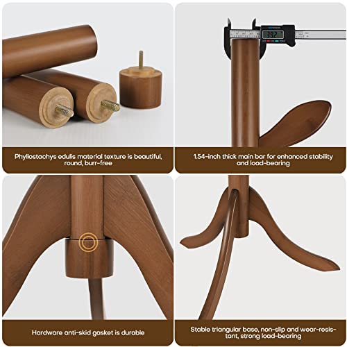 Coat Rack Freestanding Bamboo Coat Tree Rack With 8 Leaf Hooks, 3-Size Height Adjustable For Adults & Kids, Clothes Hanger Stand For Jacket, Hat, Entryway/Hallway/Corner/Bedroom (Vintage Brown) #TOP3
