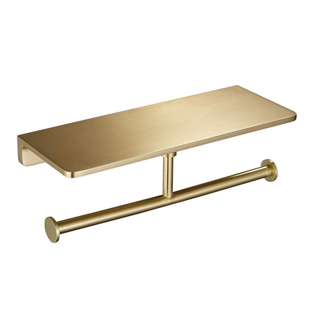 Portarrollos para Papel Higiénico de Pared con Estante Latón Double Porta Rollos de Papel Higienico Oro Cepillado Accesorios de Baño, Portarrollos Baño para Cocina y Baño
