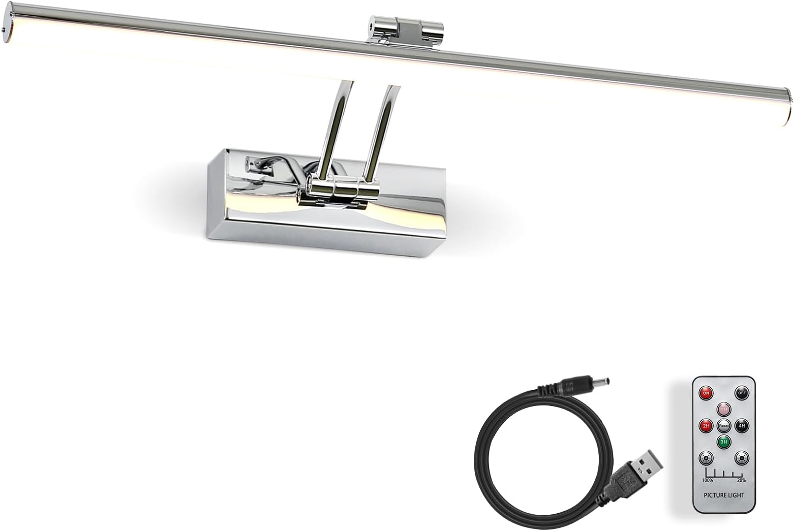 Picture Light, 16 inches Art Light with Remote, Wireless Picture Lights for Wall, Full Metal Battery Painting Lighting for Artwork, Gallery,Mirror (Chrome)