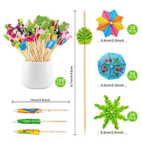 Mlurcu Drink Umbrellas Cocktail Picks 200Pcs Mini Paper Umbrella Drinks Sticks Bamboo Toothpicks Tropical Coconut Palm Flower Flamingo Cocktail Garnish for Hawaiian Luau Beach Tiki Party Decorations